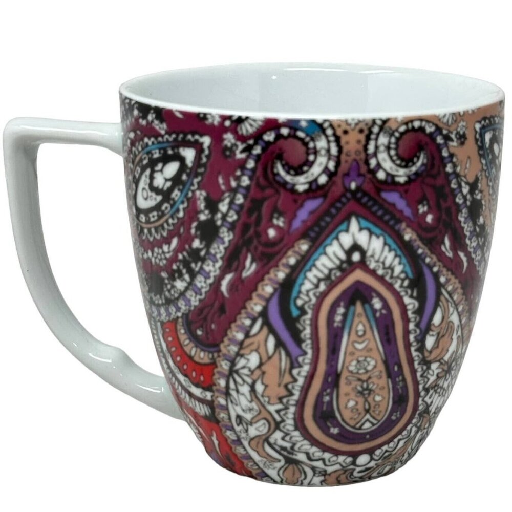 Waechterbach Coffee Mug Paisley Floral Print Red Purple 12 Oz Cup